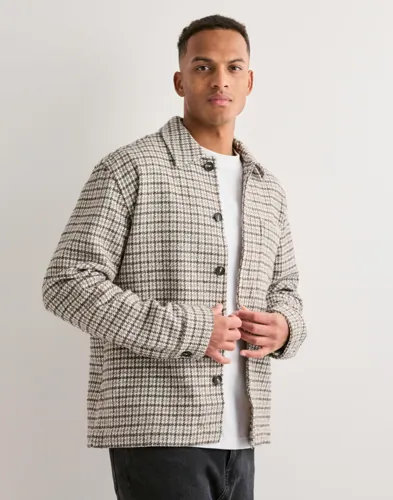 Beige rutig overshirt från Selected i ullmix