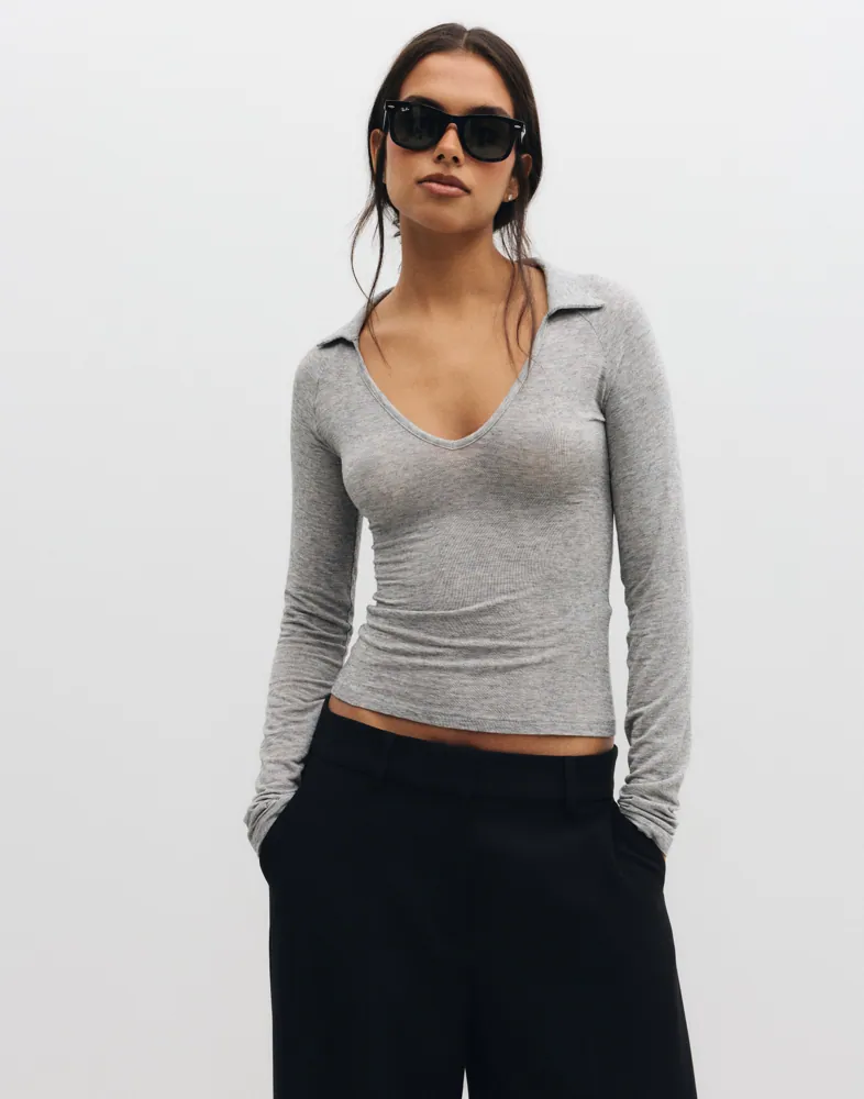 Soft Wool Blend Collar Top
