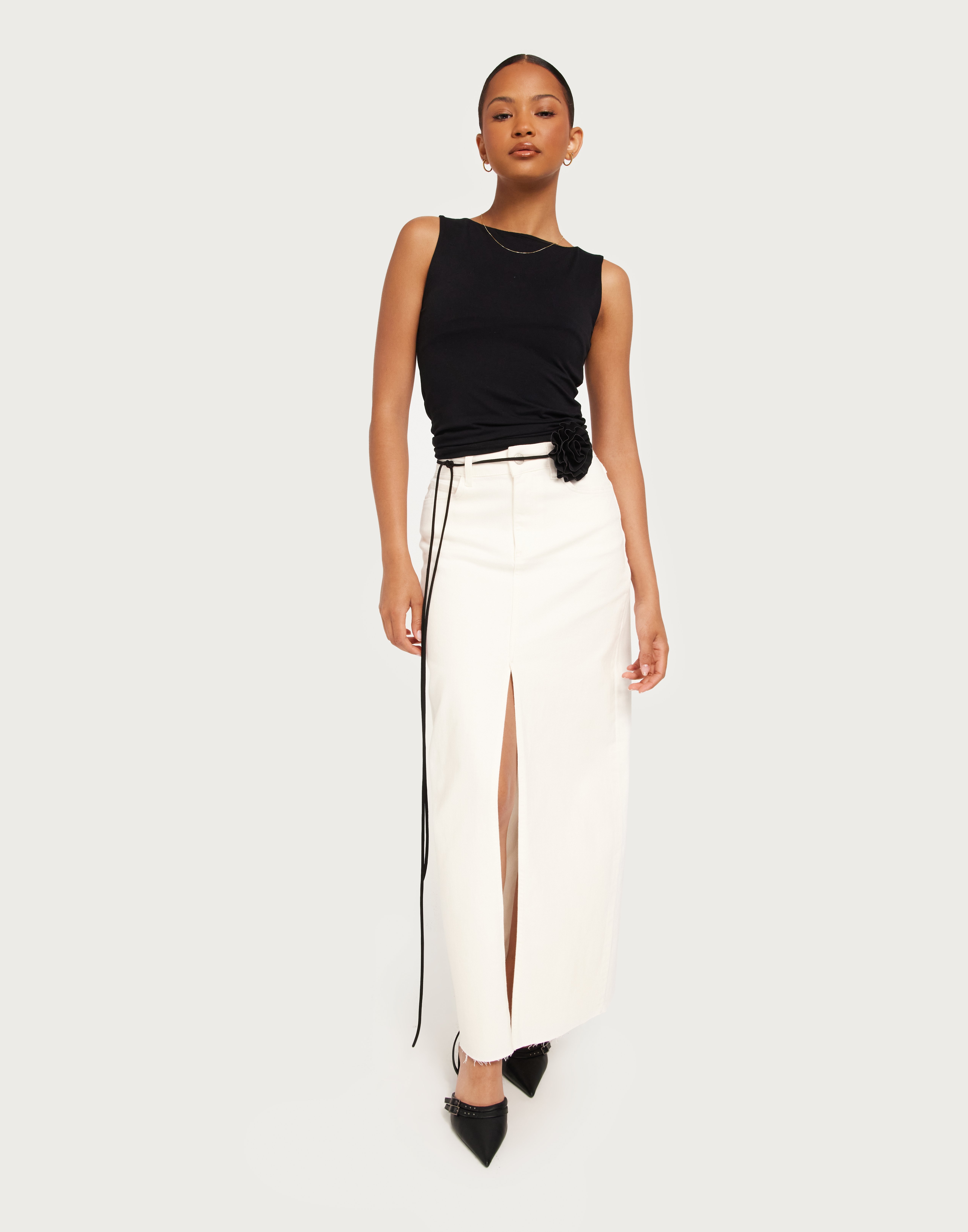 Buy Nelly Long Denim Skirt Offwhite Nelly