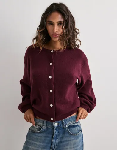 Pieces - Rød - Pcida Ls O-Neck Knit Cardigan Noos