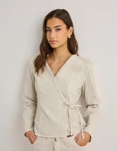 Only - Beige - Onlsilla L/S Tie Wrap Blouse Cc Pnt