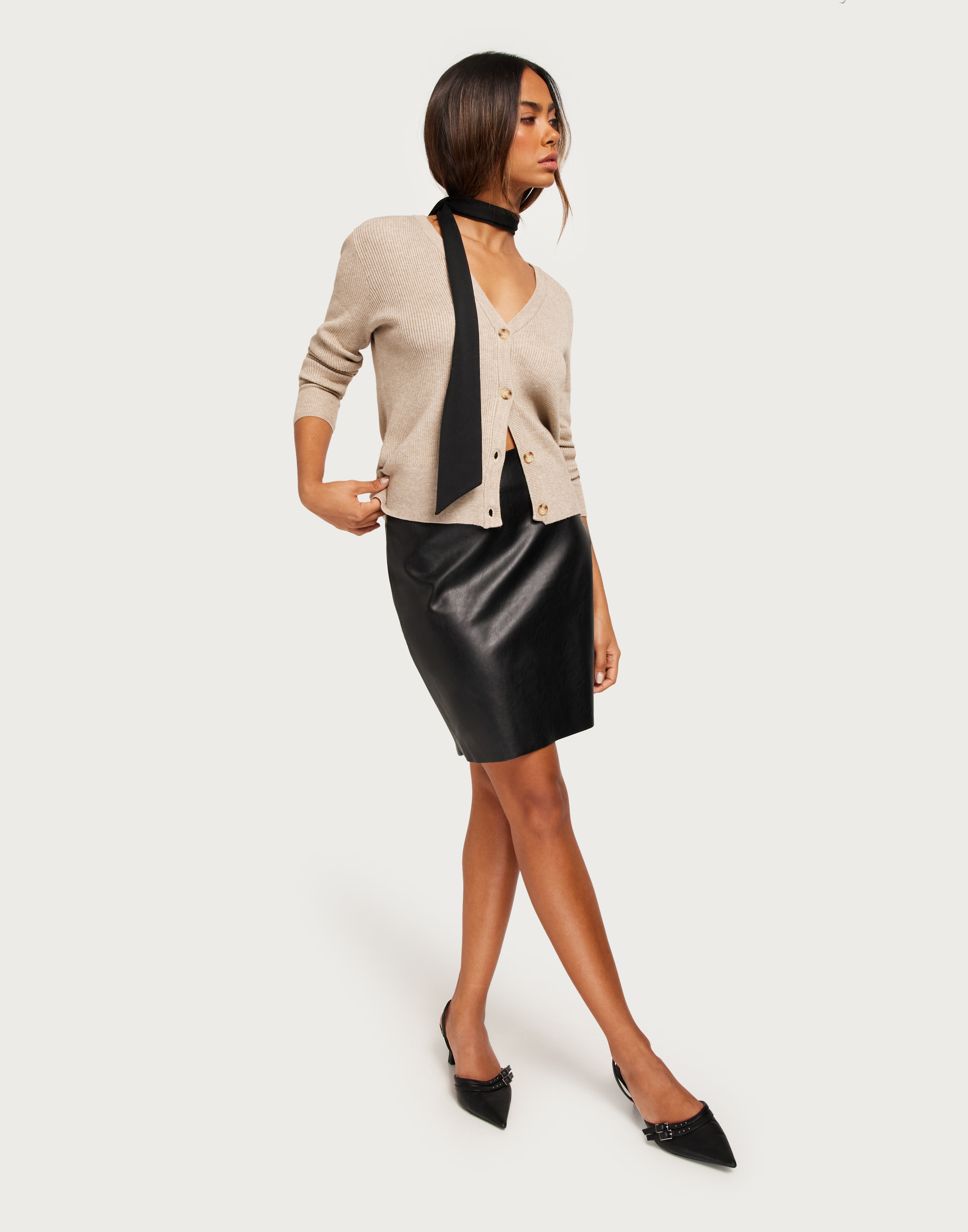 VILA Vidagmar Hw PU Jupe En Cuir Synthétique Femme - Taille Haute, Coupe Au Genou