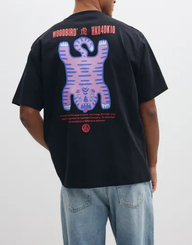 Woodbird Wbbaine Tiger Tee T-shirts med tryck Svart