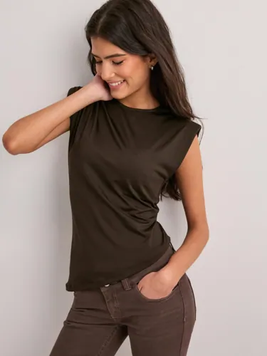 Pieces - Brun - Pcova Sl Ruffle Top Jrs D2D