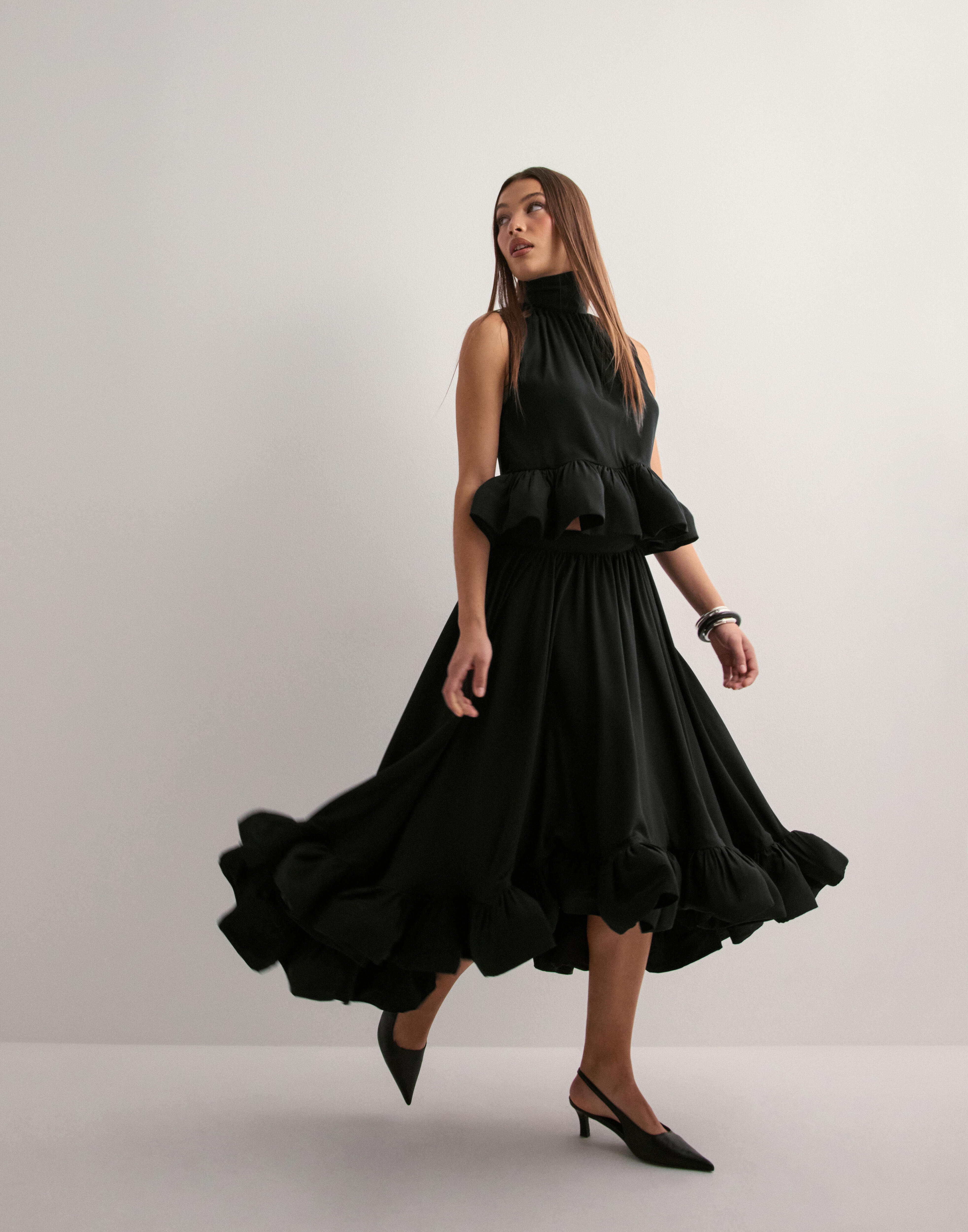 Buy Malina Adriana frilled hem midi skirt - Black | Nelly.com