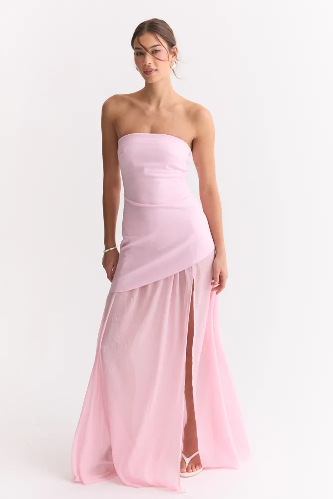 open lace back dress Pink two pieces lace long prom dress pink formal dress – dresstby main image 0