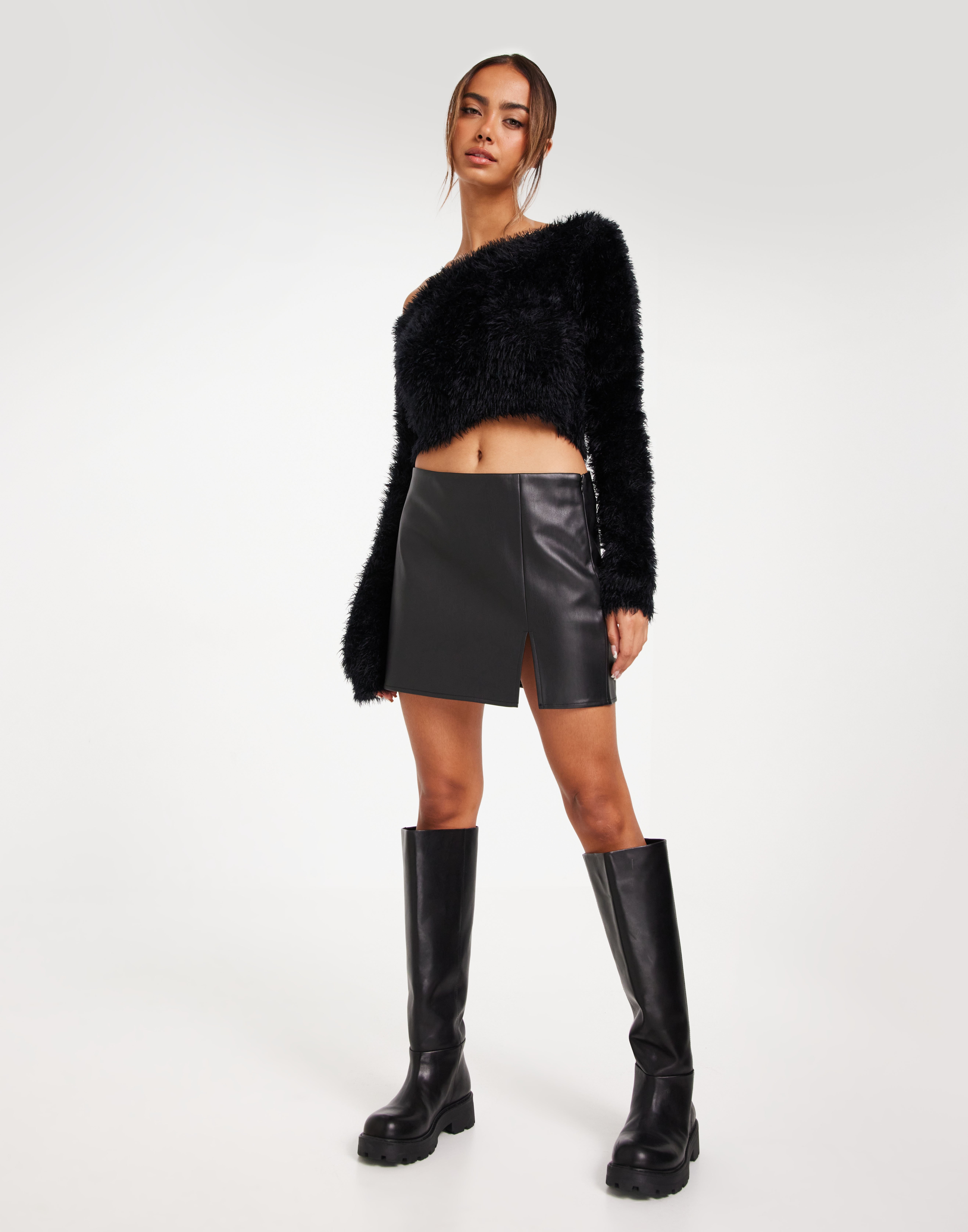 Buy Nelly Mini PU Slit Skirt - Black | Nelly.com