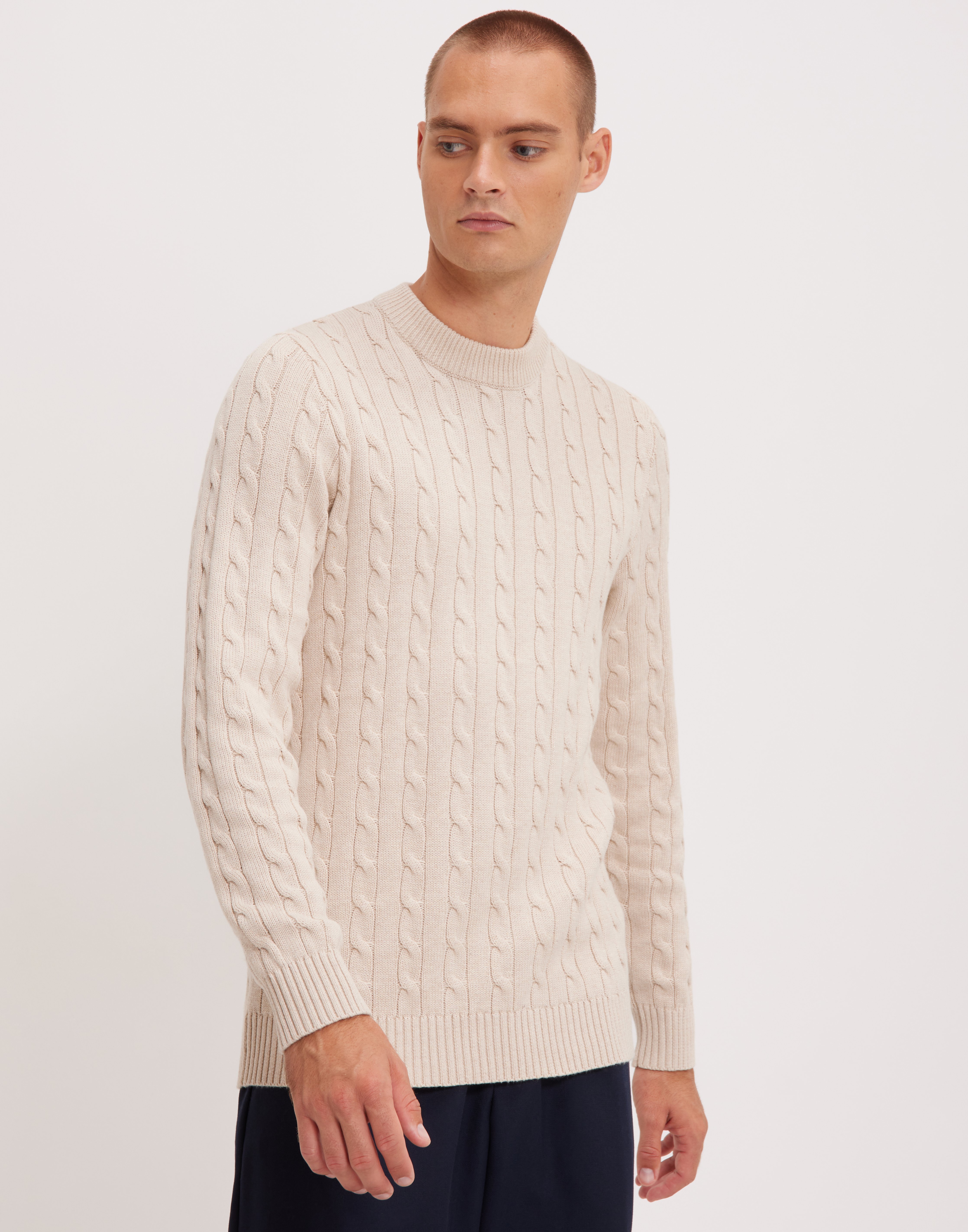 Selected Homme Slhryan Structure Crew Neck Striktrøjer Beige