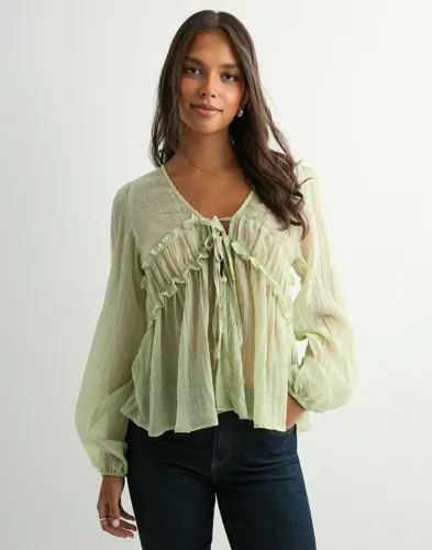 Nelly - Grøn - Effortless Crincle Blouse