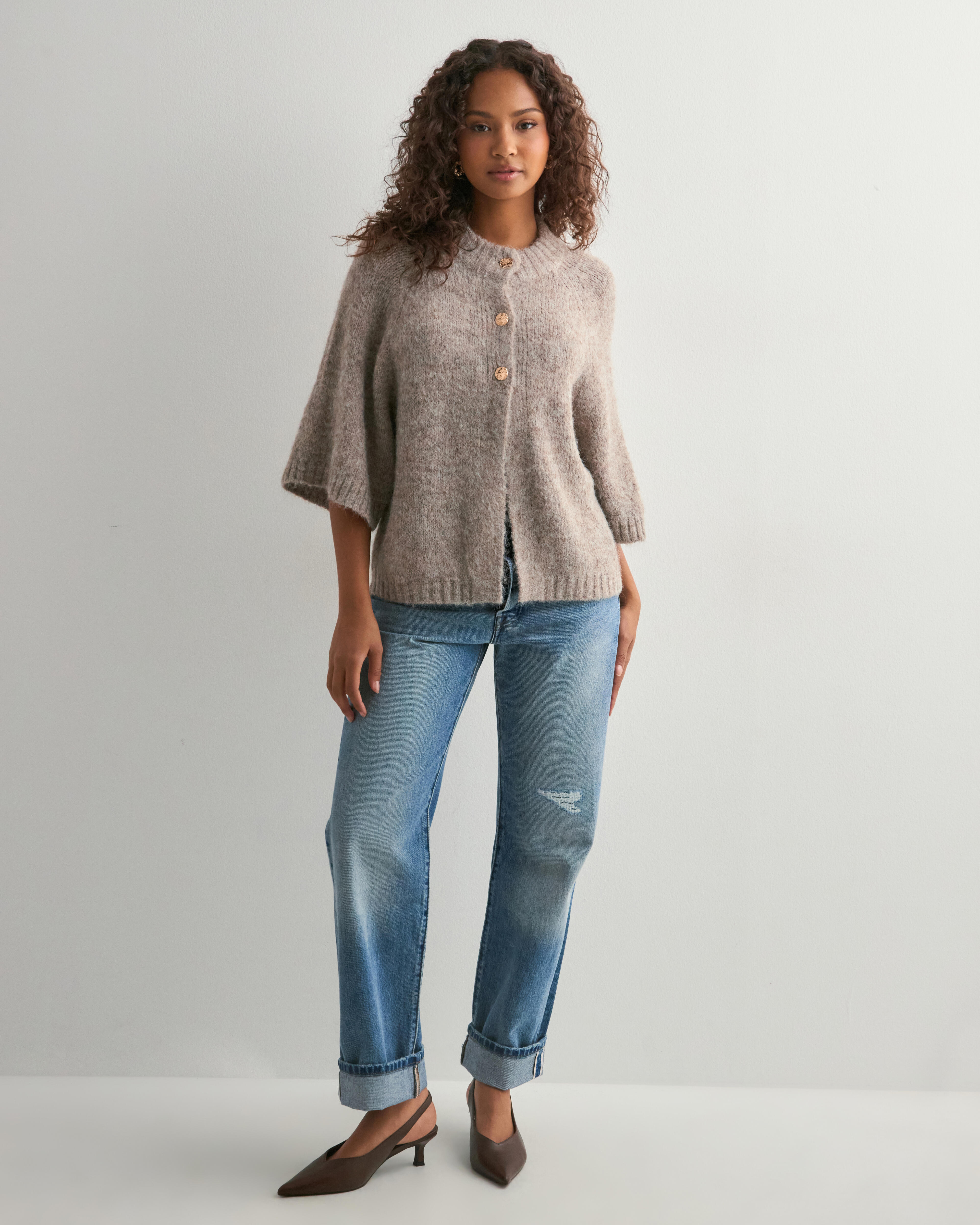 Buy Neo Noir Benuta Fluffy Knit Cardigan - Beige Melange | Nelly.com