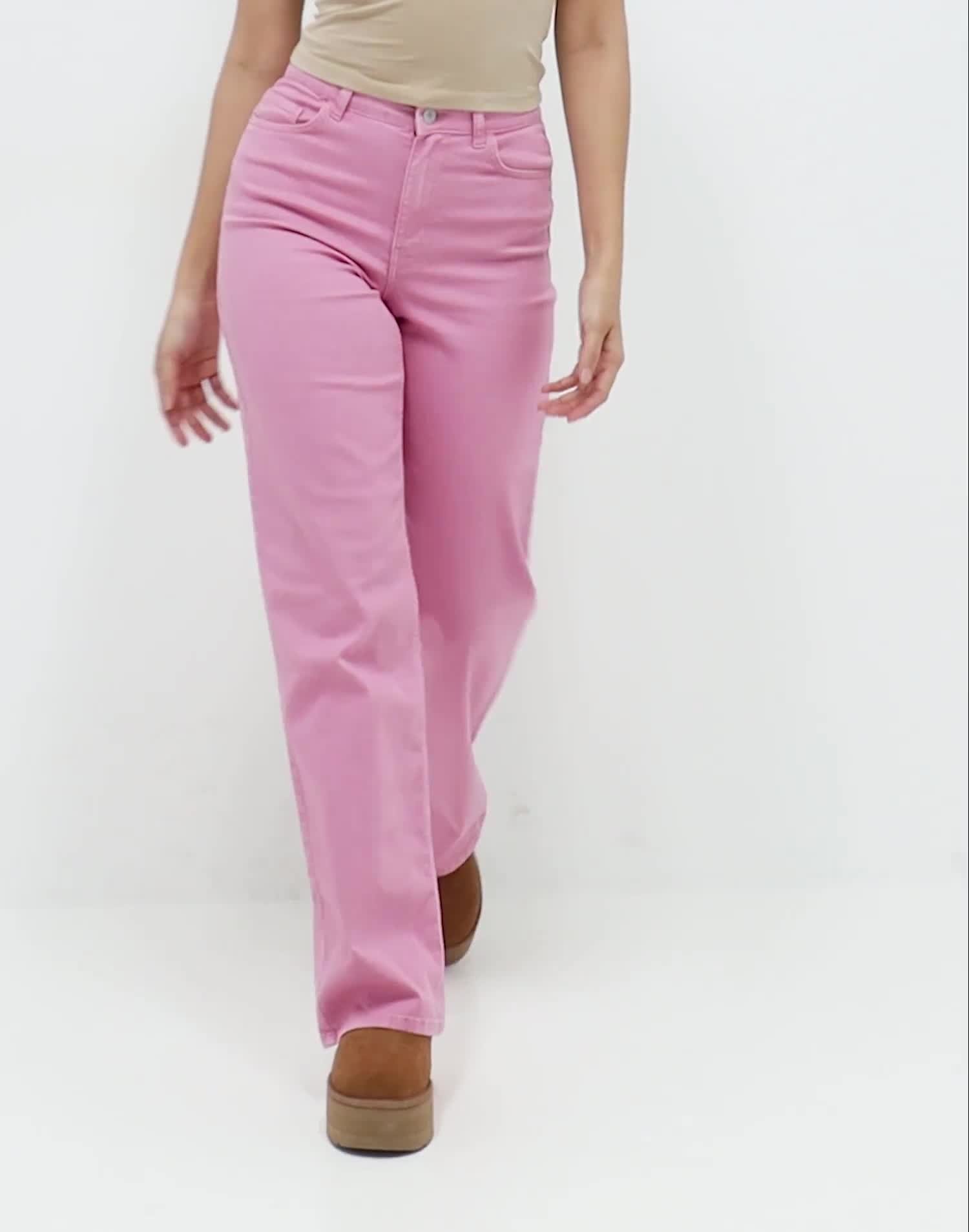 Buy Pieces PCPEGGY HW WIDE PANT COLOUR NOOS BC - Begonia Pink
