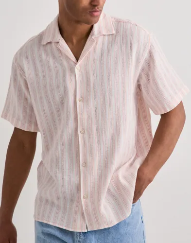 Jack & Jones rosa randig resortskjorta, kortärmad