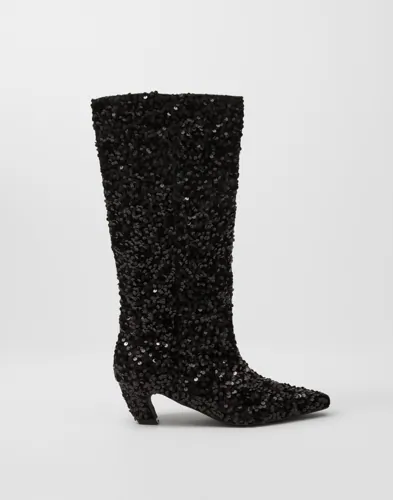 Nelly - Sort - Curved Under Knee Glitz Boot