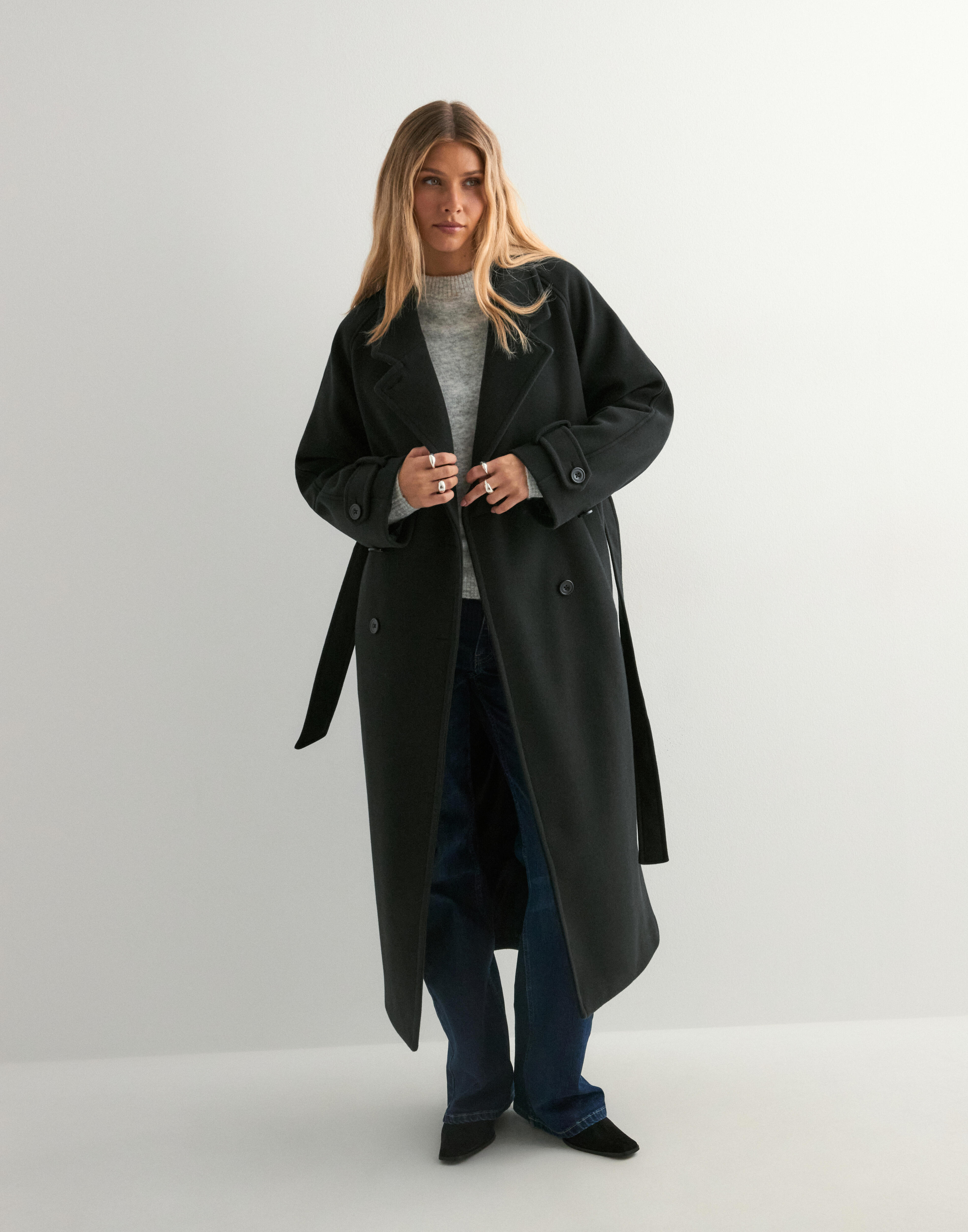 Buy Nelly High Collar Belted Coat - Black | Nelly.com