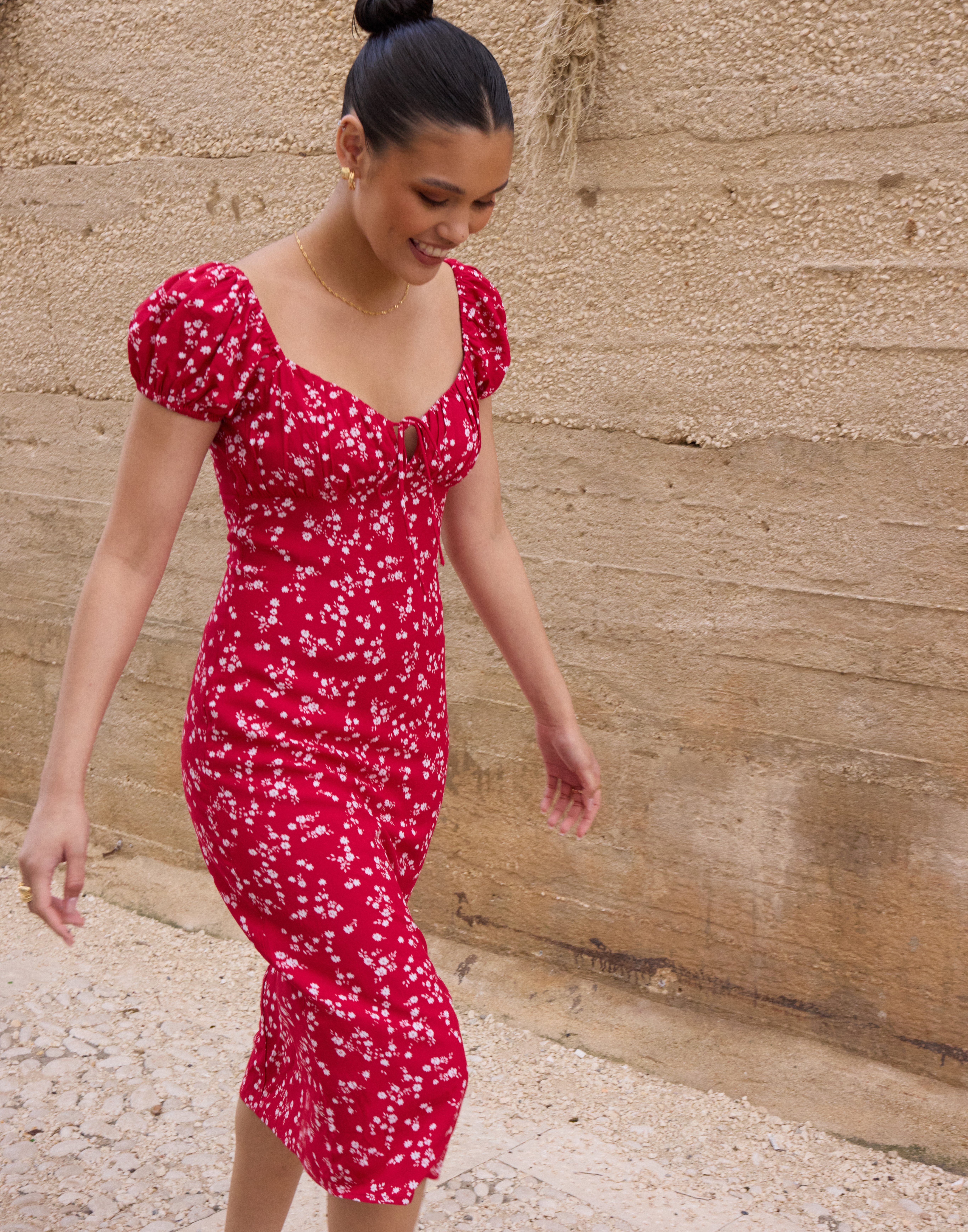 knee length dresses for ladies Adorably Flirty Stain Midi Dress main image 0