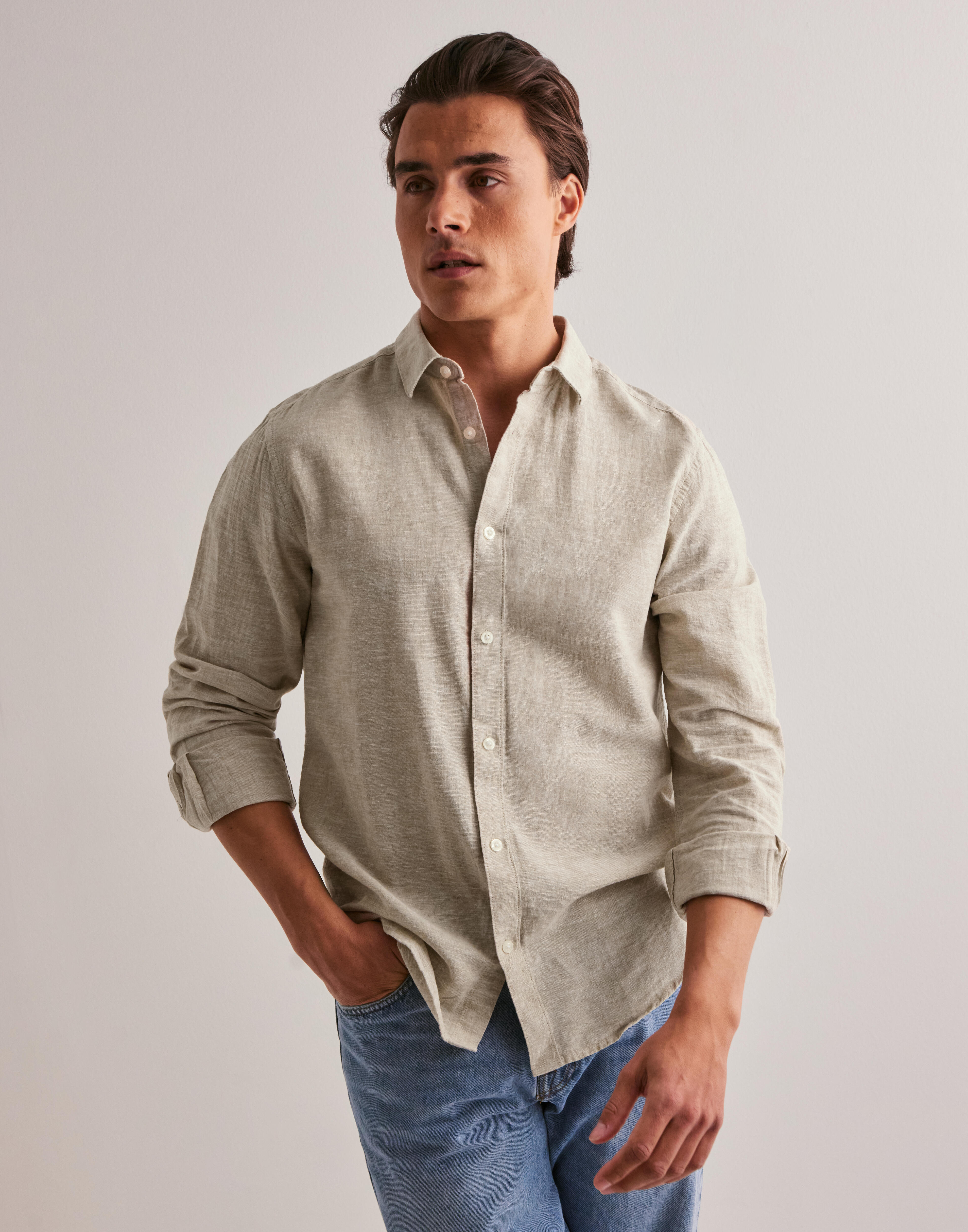 ONSCAIDEN LIFE LS MAO STRIPE LINEN NOOS