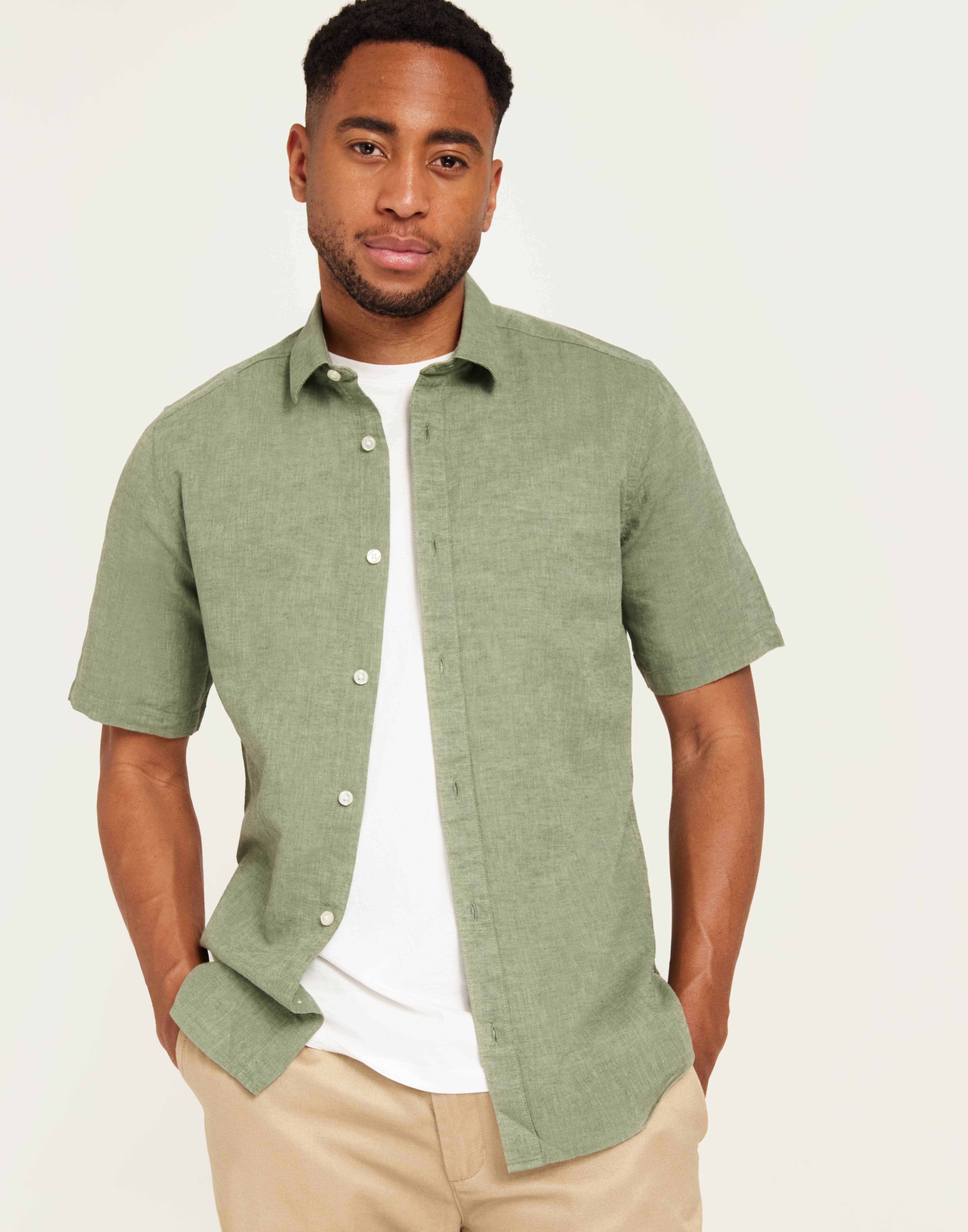 Only & Sons Onscaiden Life Ss Solid Linen Shirt Gröna skjortor Grøn