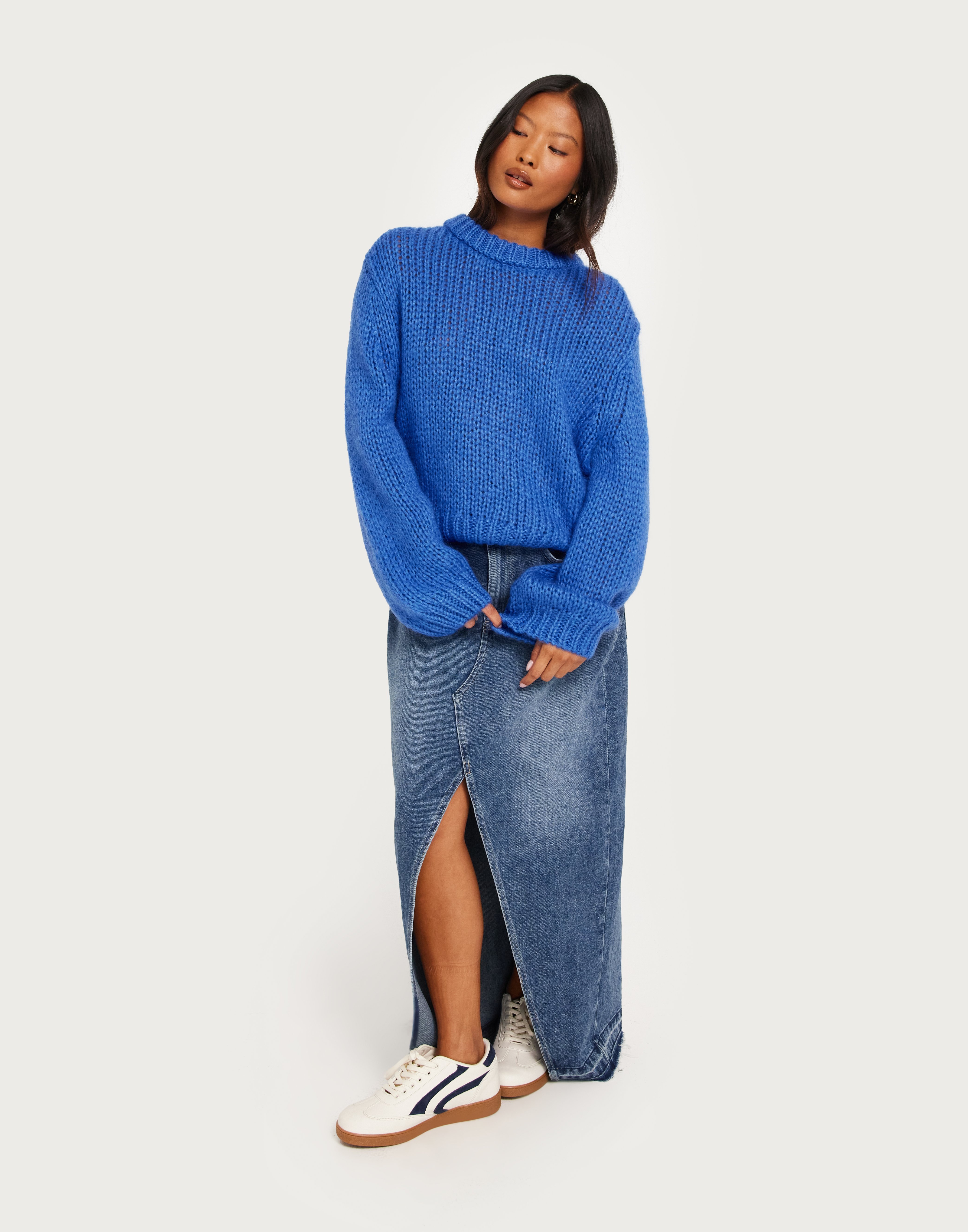 Buy Selected Femme SLFSUANNE LS KNIT O-NECK B - Nebulas Blue