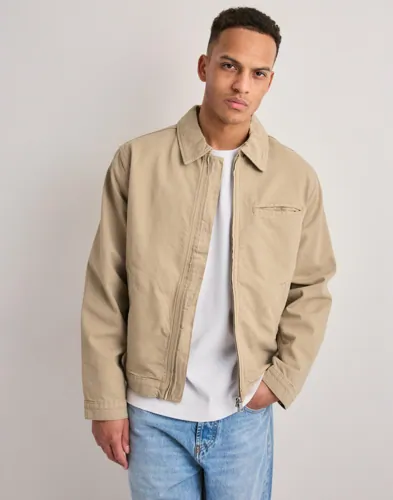 Jack & Jones beige workerjacka med dragkedja och bröstfickor