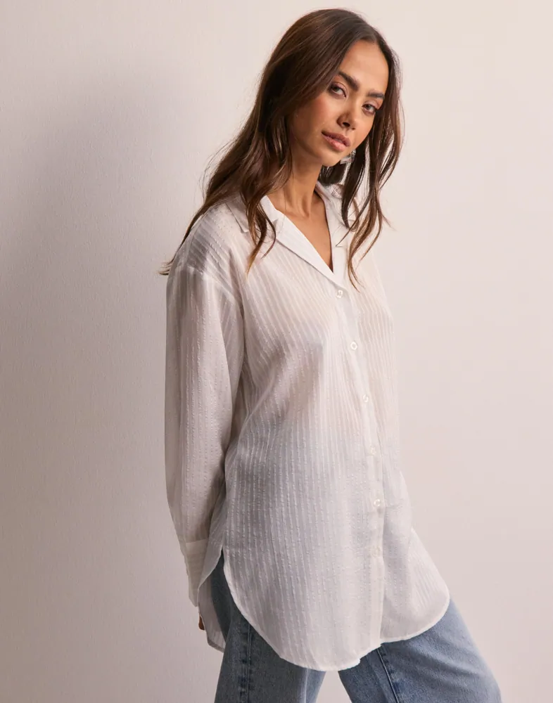 VERO MODA Vmnora LS - Maglietta Oversize Wvn Ga Noos, Bianco, M
