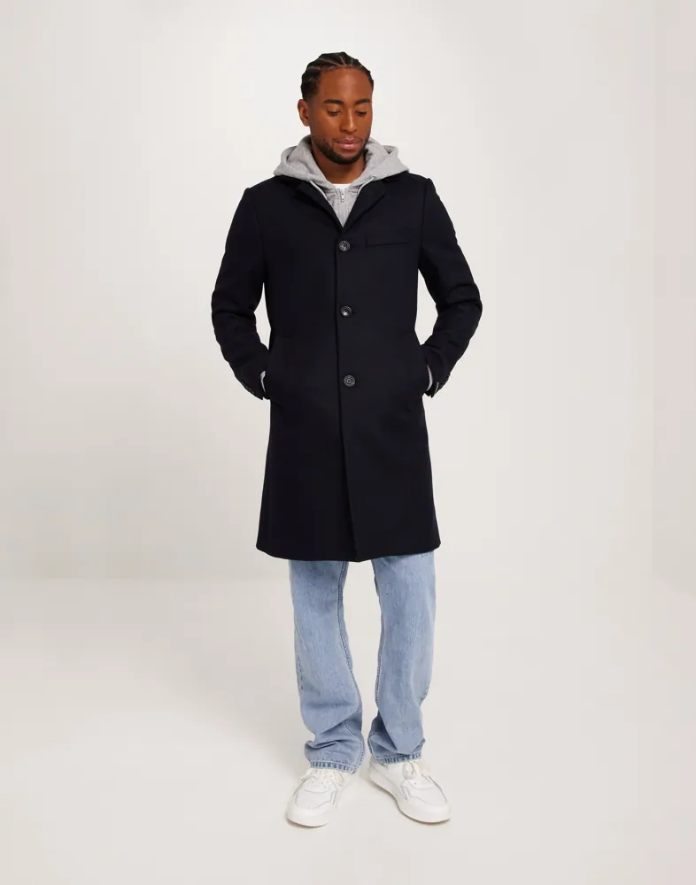 Buy J Lindeberg Holger Melton Coat Navy NLYMAN