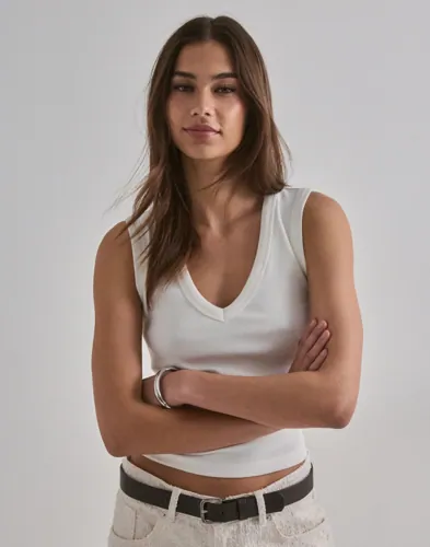 Vero Moda - Hvid - Vmchloe Sl Deep V-Neck Top Jrs Noos