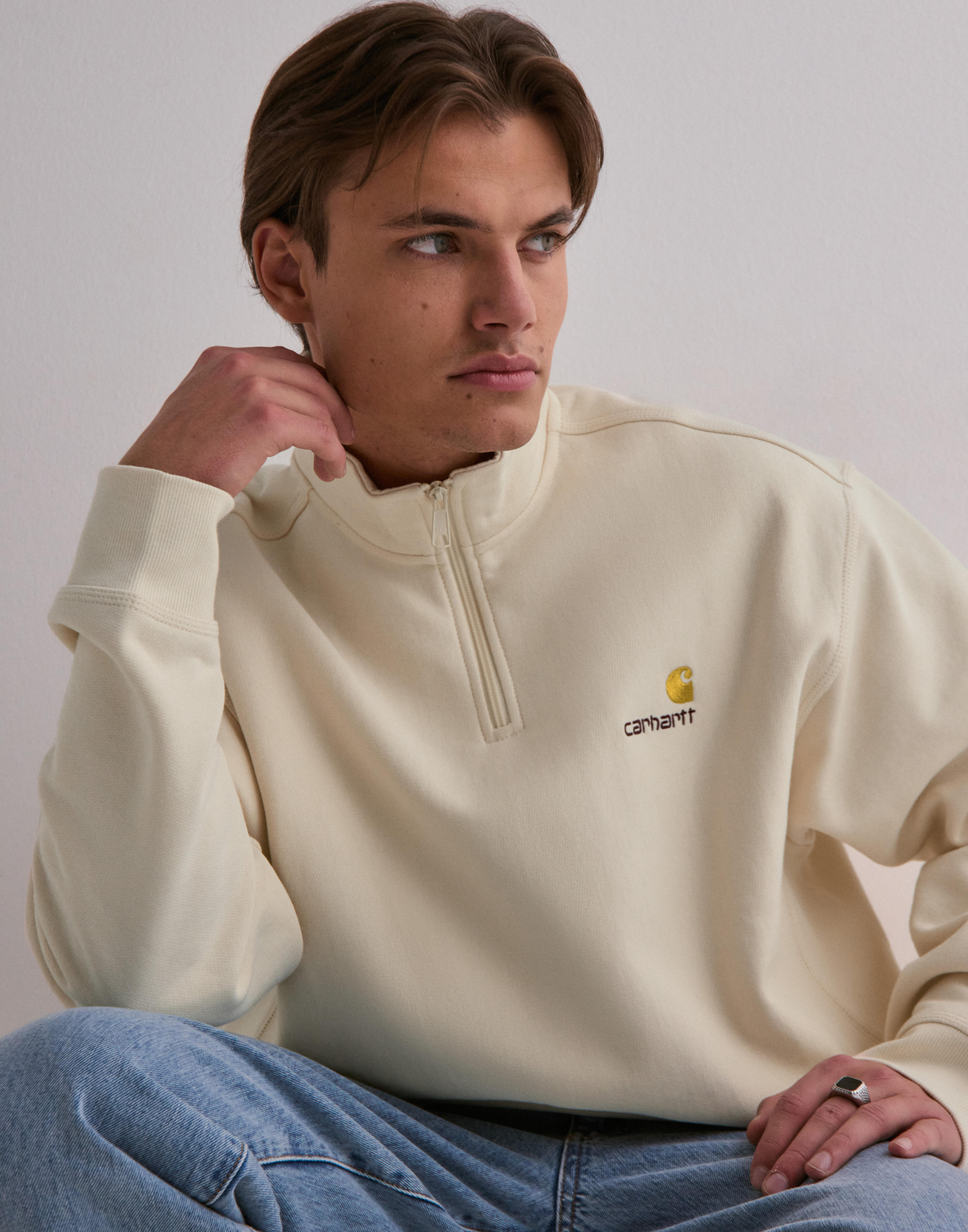 Buy Carhartt WIP Half Zip American Script Sweat - Natural | NLYMAN