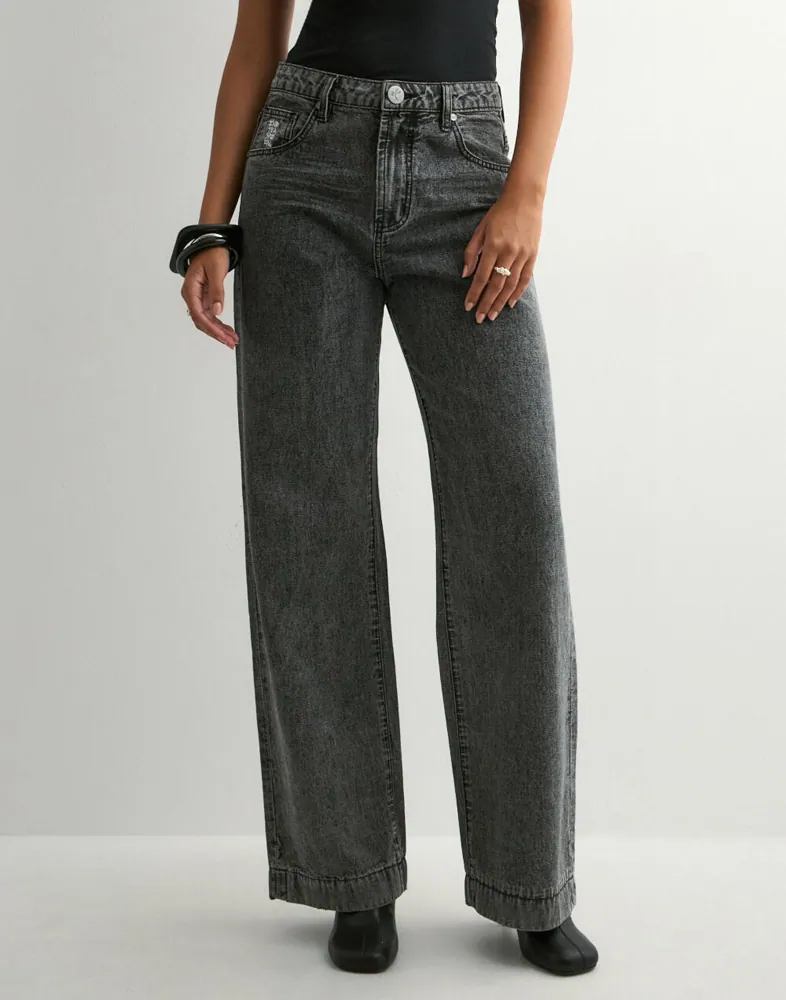 One Teaspoon Jackson Mid Waist Wide Leg Denim Jeans dam – bild 3