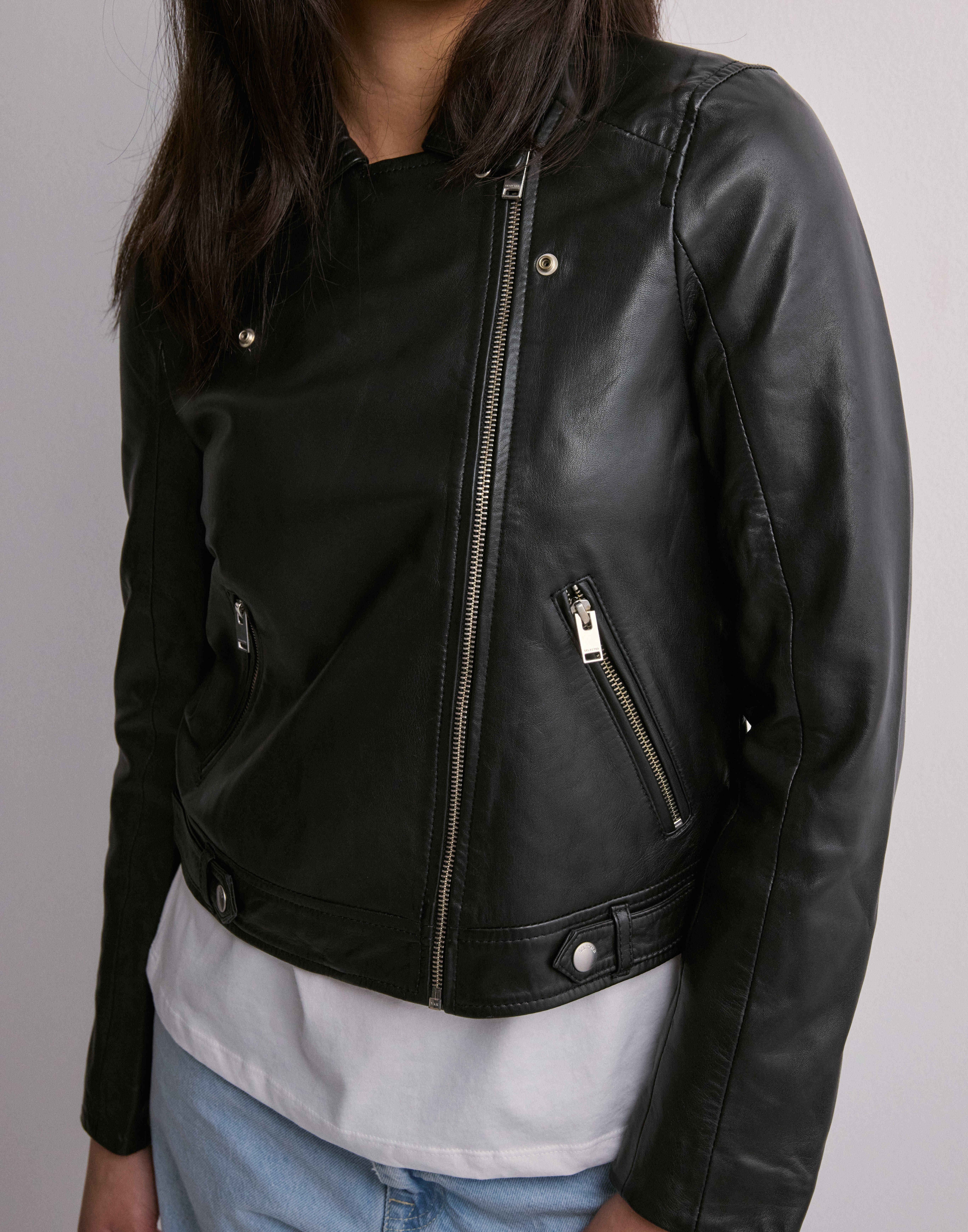 Köp Selected Femme SLFKATIE LEATHER JACKET B NOOS - Black | Nelly.com