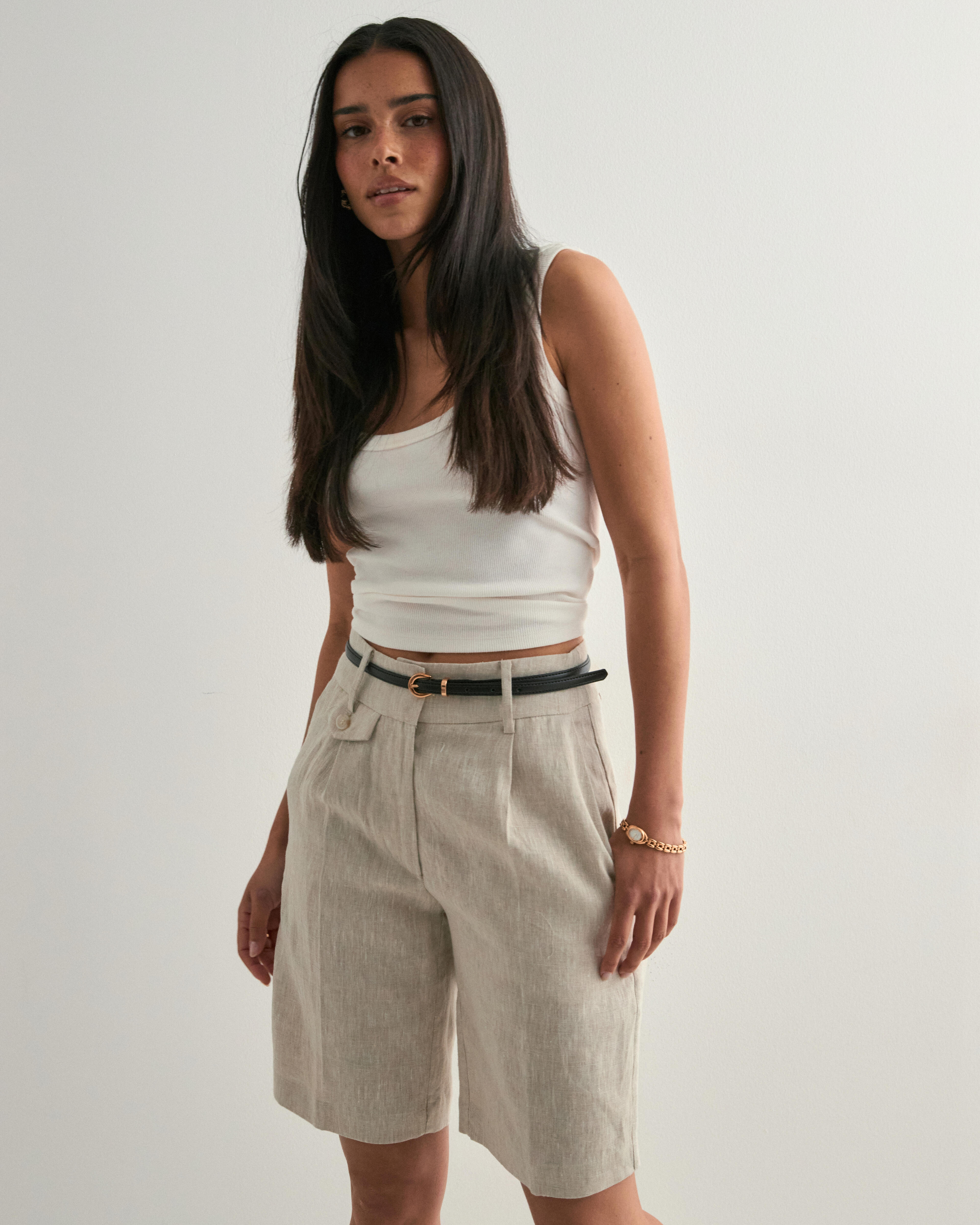 ハーフ・ショートパンツ IONSEOUL Bernice Linen Bermuda Pants JP5D0057 Hazelnut Panama cotton and linen shorts | PRADA