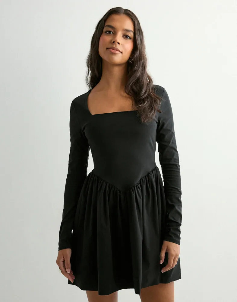 black maternity mini dress Ramona mix-media balloon mini dress – Line & Dot main image 1