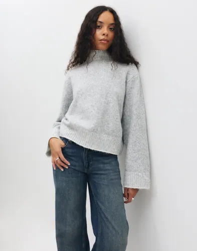 Nelly - Grå - Contrast Turtle Neck Knit Sweater