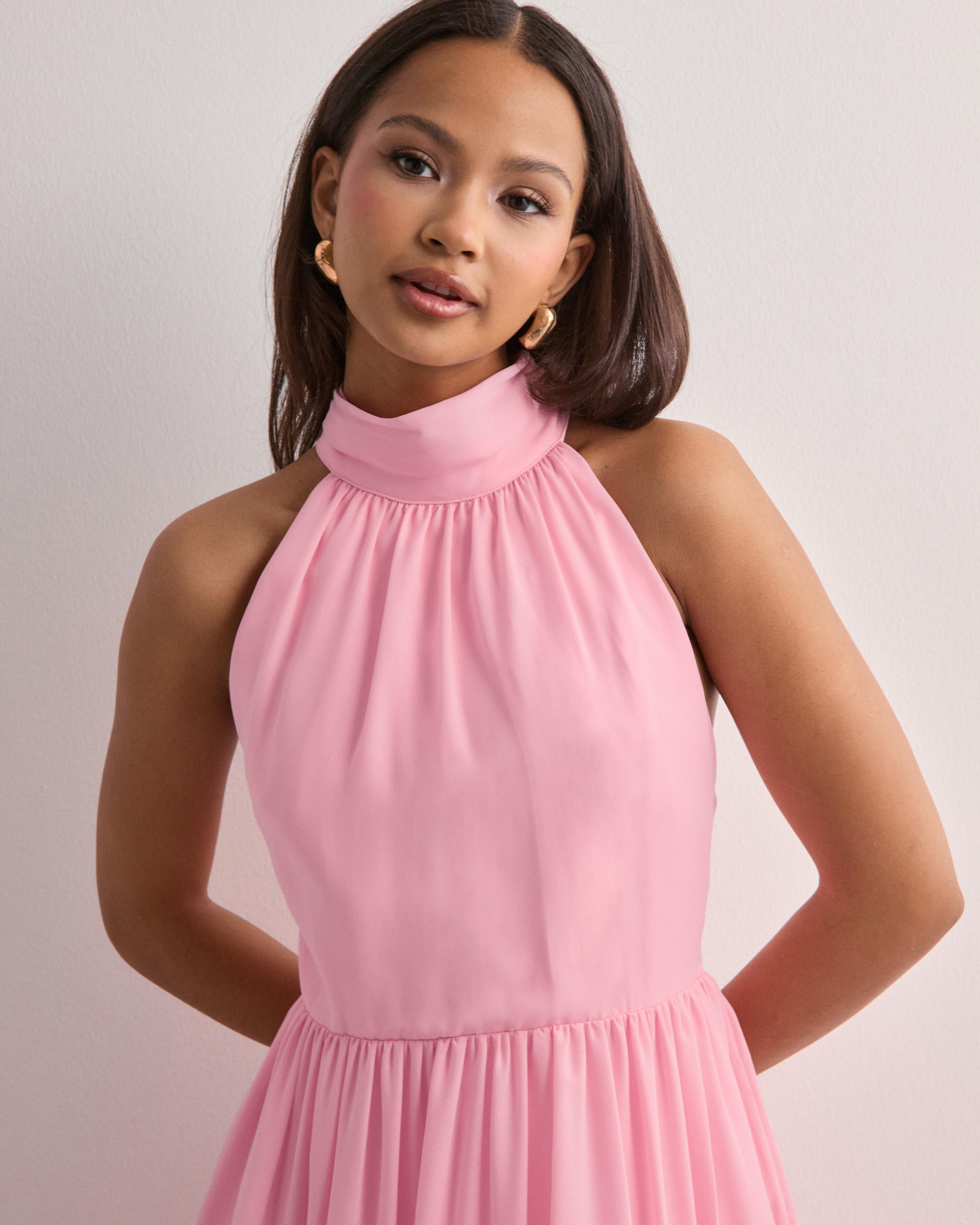 Buy Malina Fern Halterneck Ruffled Mini Dress - Baby Pink | Nelly.com