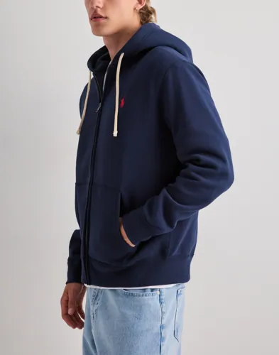 Blå stickad Polo Ralph Lauren-hoodie med dragkedja och luva