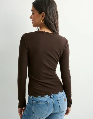 ONLY Onlenea L/S Lace Mix Placket Top Jr blusar dam – bild 3