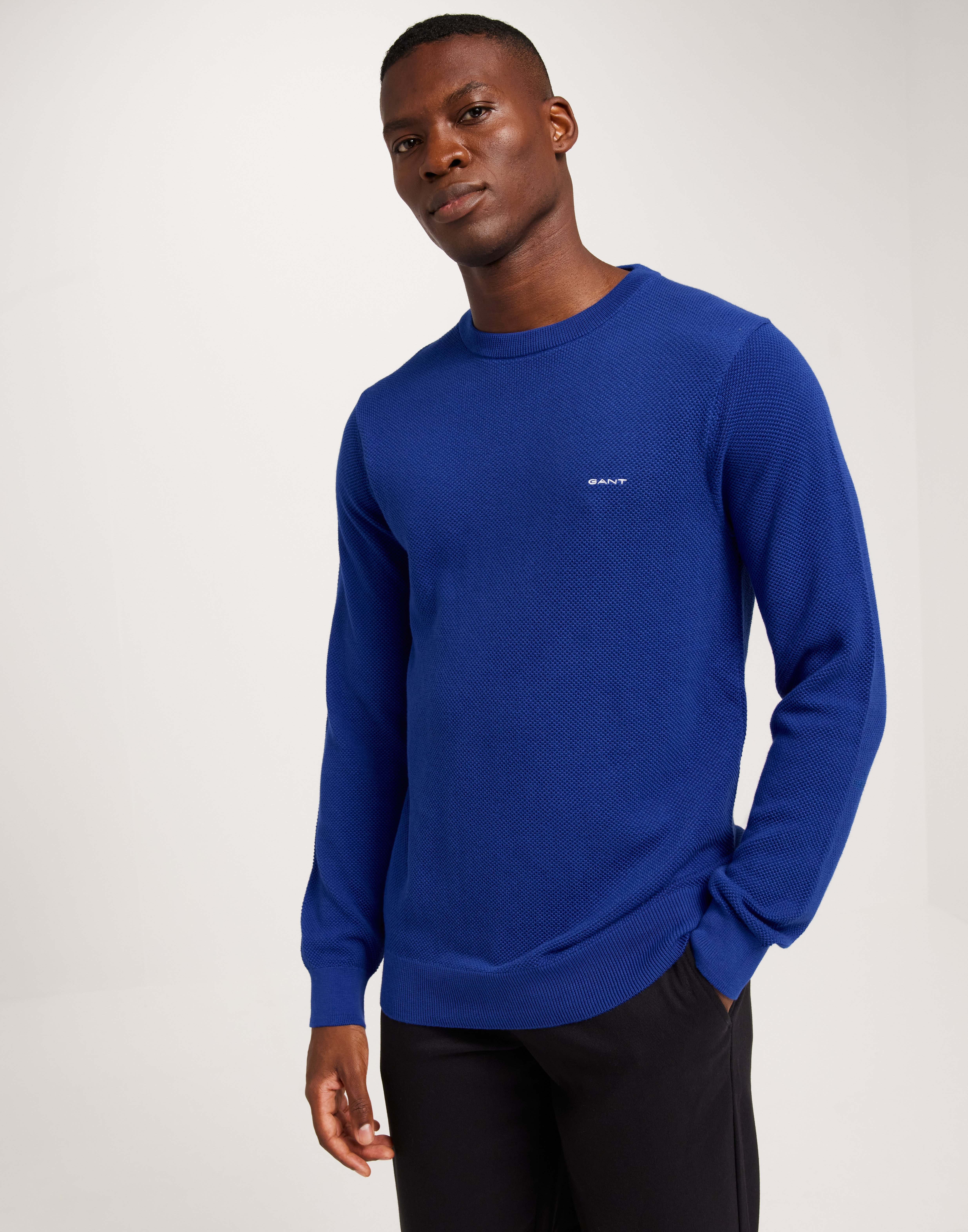 Gant Cotton Pique C-Neck Striktrøjer Blå