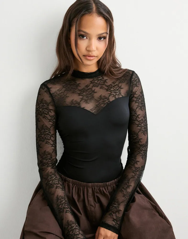 Pcmilly Ls Lace Bodystocking Noos