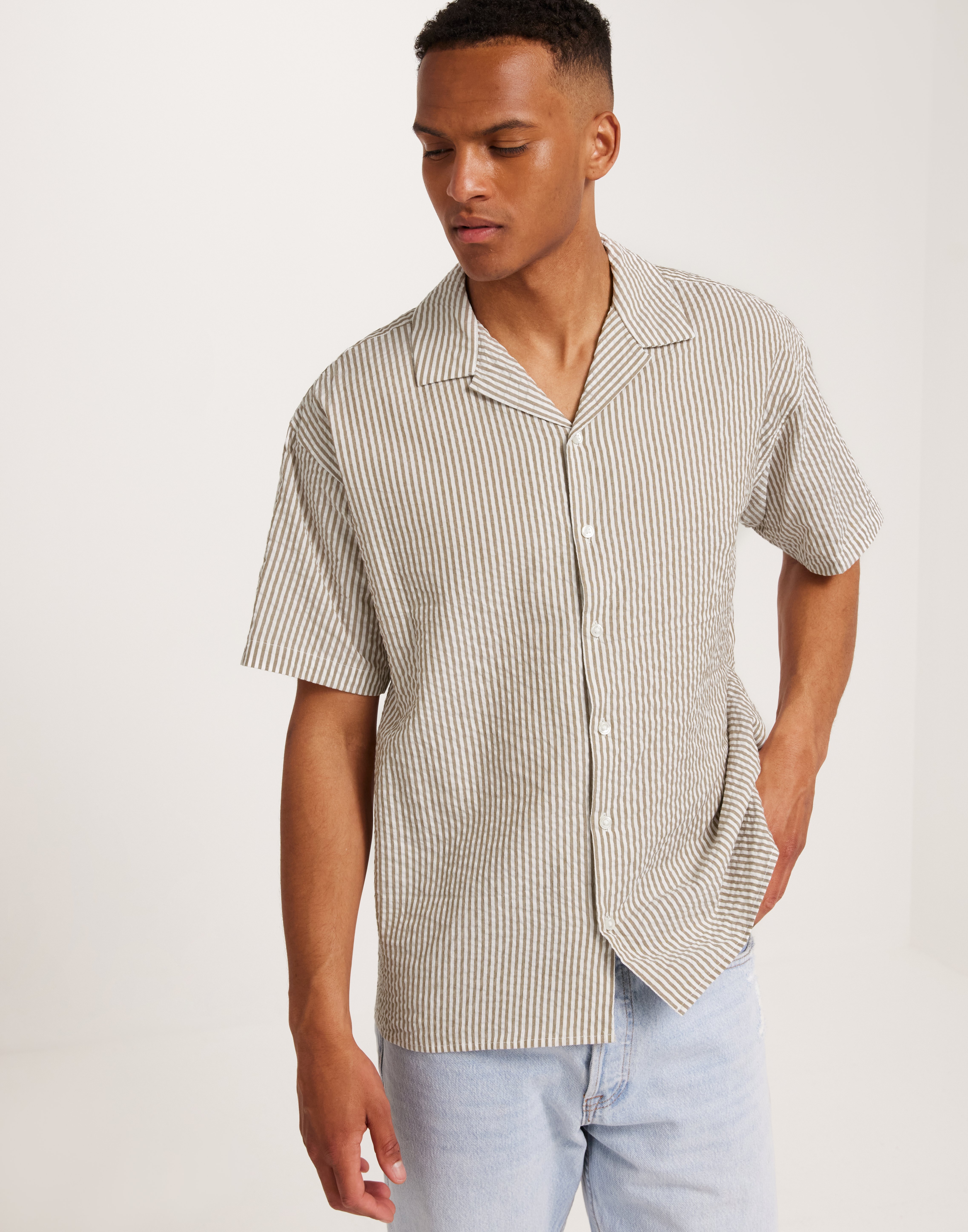 Jack & Jones Jjaydan Seersucker Resort Shirt Ss Kortærmede skjorter Beige