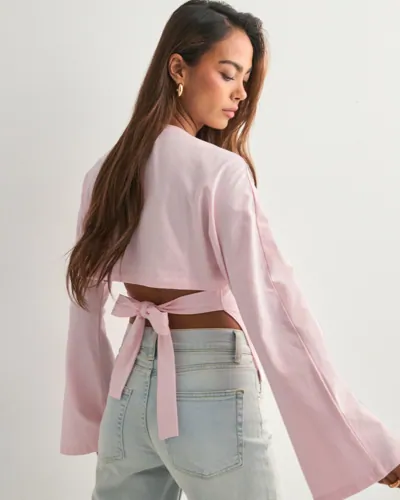 Nelly - Pink - Open Back Tie LS Top