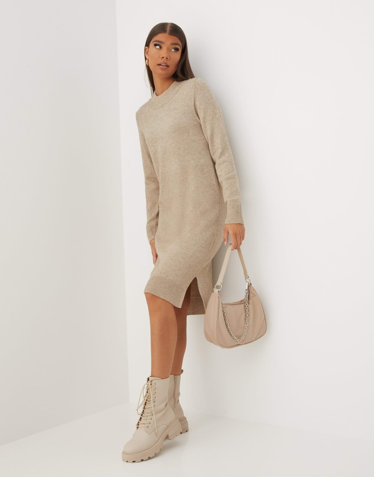 VIRIL CREW NECK L/S MIDI DRESS - NO