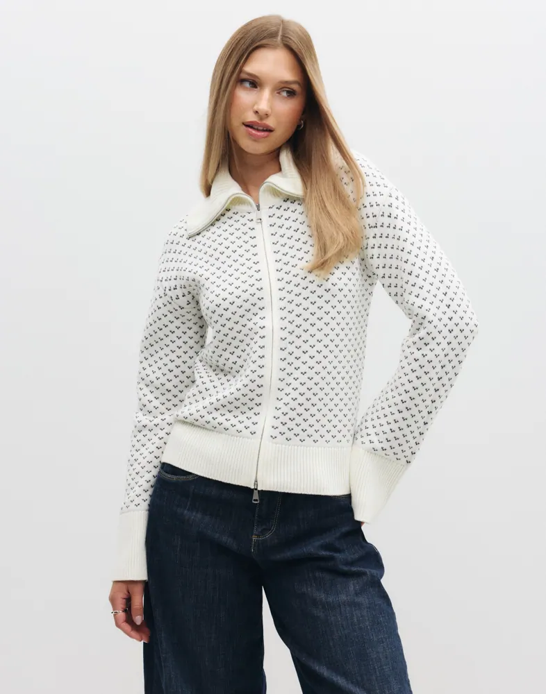 Nelly Jacquard Zip Knit Jacket koftor & cardigans dam – bild 3