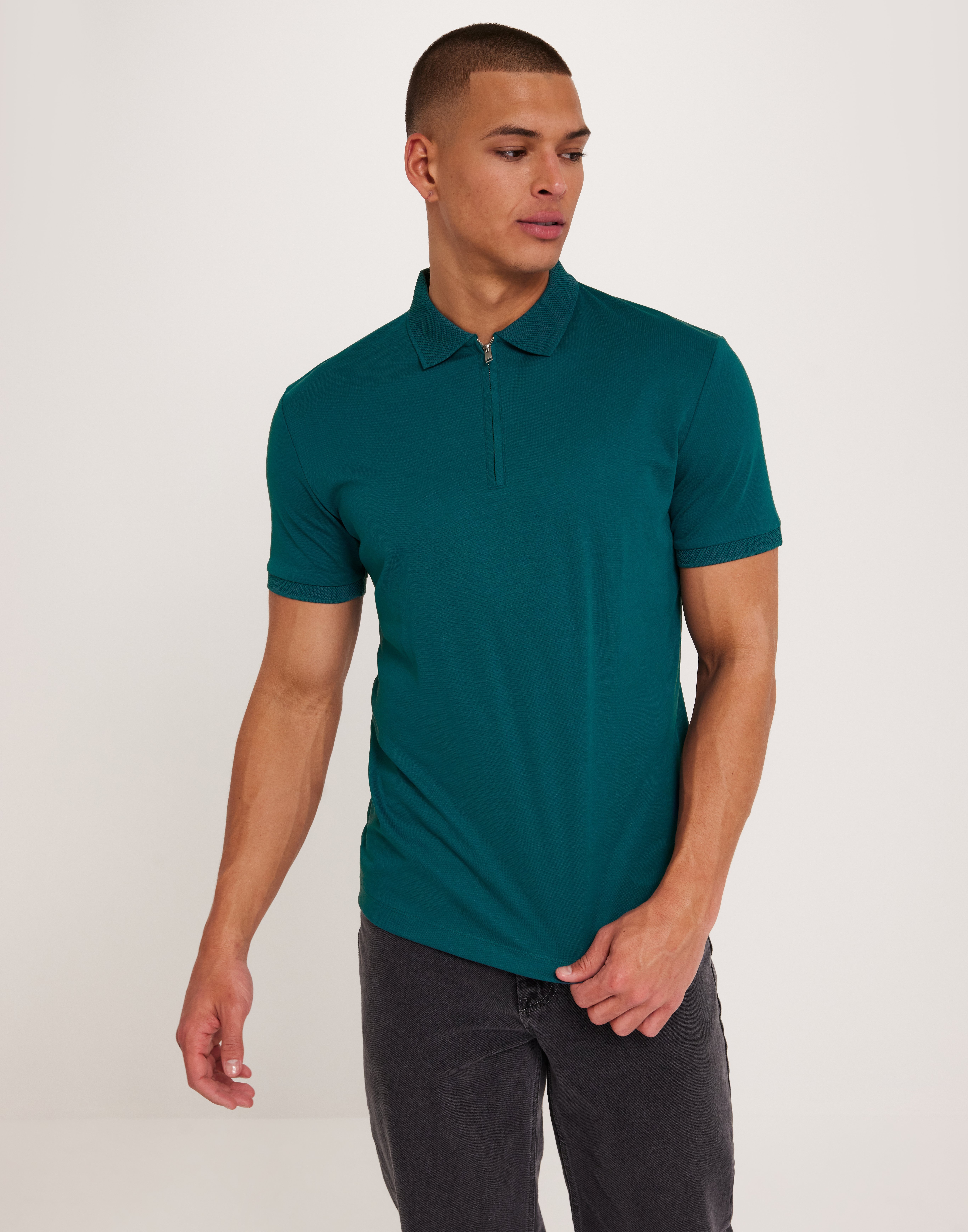 Selected Homme Slhfave Zip Ss Polo Noos Kortærmede poloer Grøn