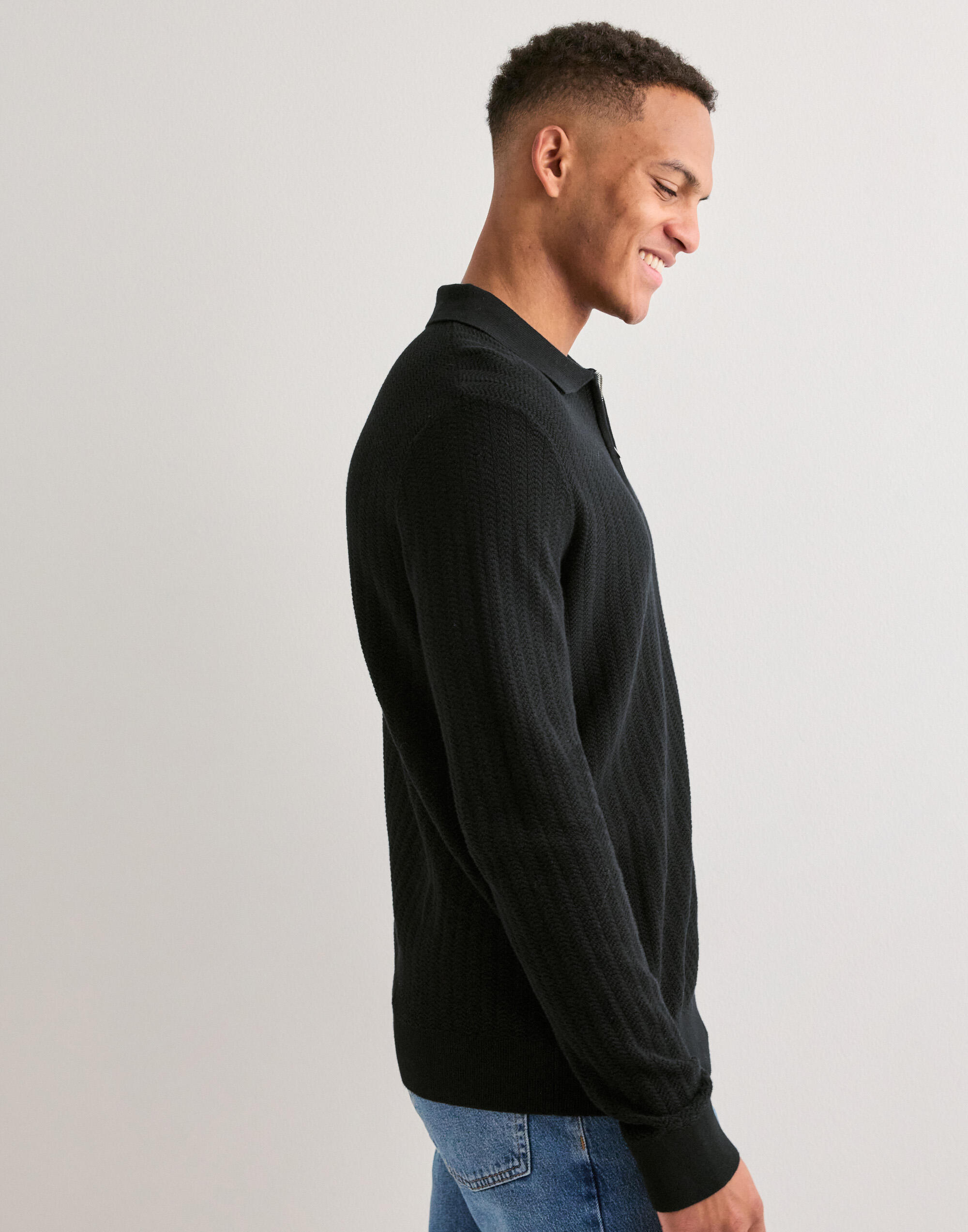 Buy Selected Men SLHCRAN LS KNIT STRUCTURE HALF ZIP - Black | NLYMAN