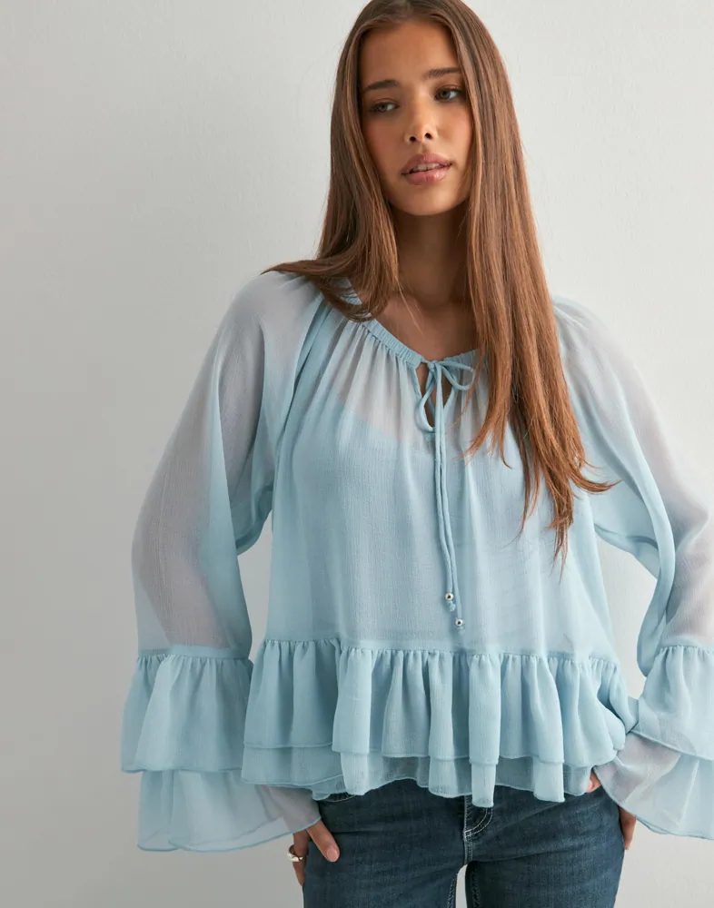Vmcamille Ls Frill Top Wvn Exp