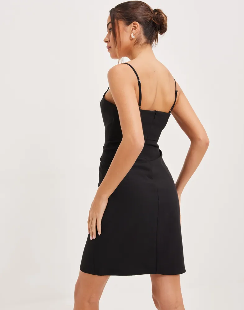 black formal dress strapless Simple Black V-neck Strapless Side Slit Sheath Long Formal Dresses, CP –  clover sew main image 1