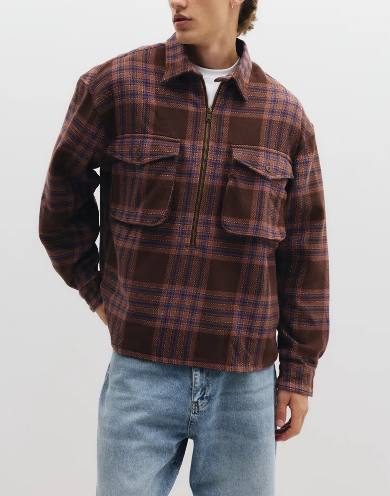 Flannel House Check 1/4 ZIP OV Flannelskjortor