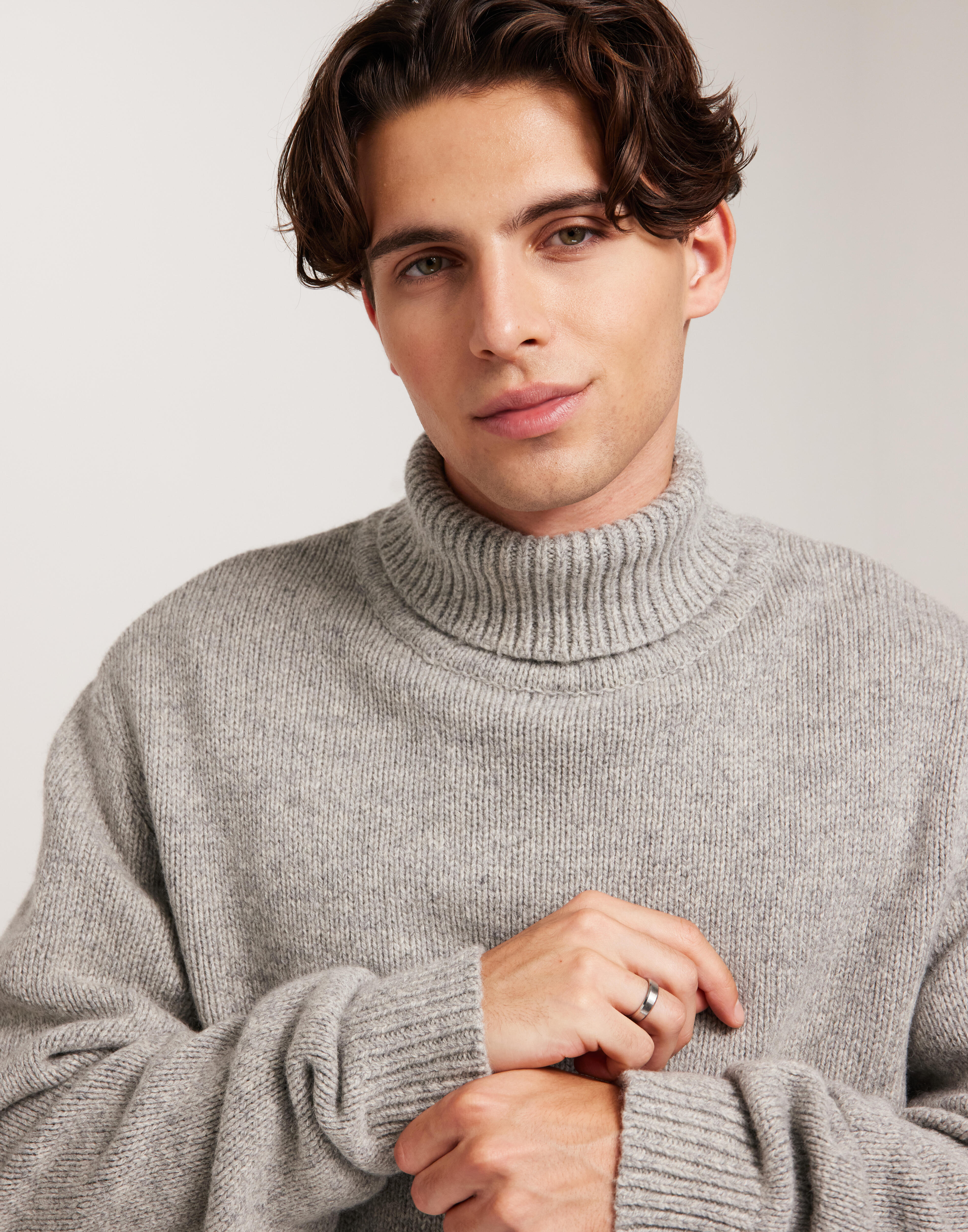 hhkk様ANCELLM CHAIN KNIT HI-NECK LS Buy Selected Men SLHCODY LS KNIT RELAXED ROLL NECK - Light Grey