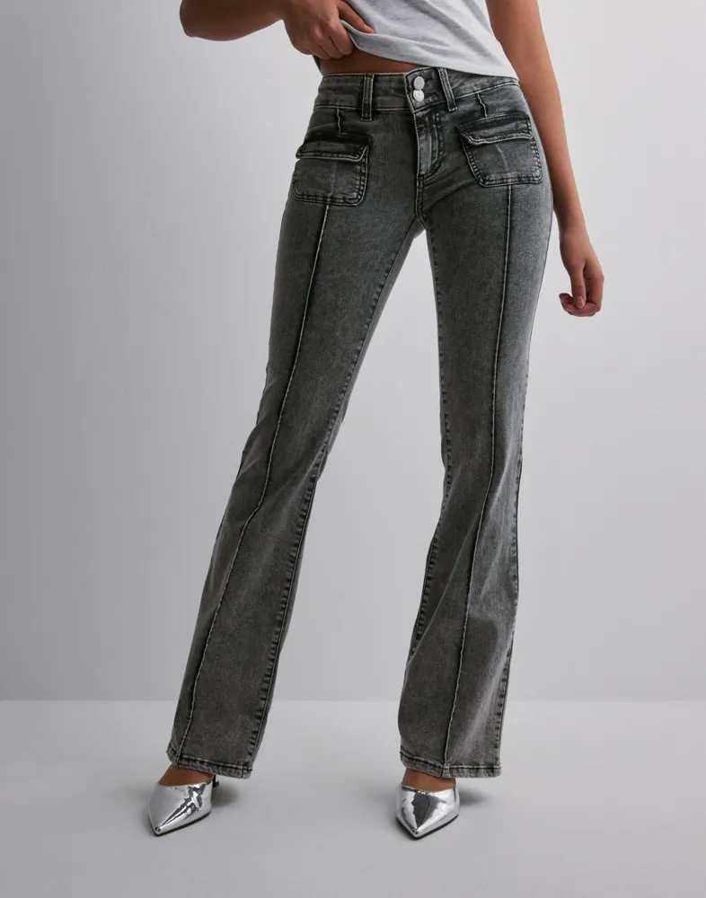 Buy Nelly Low Waist Bootcut Pocket Jeans Grey