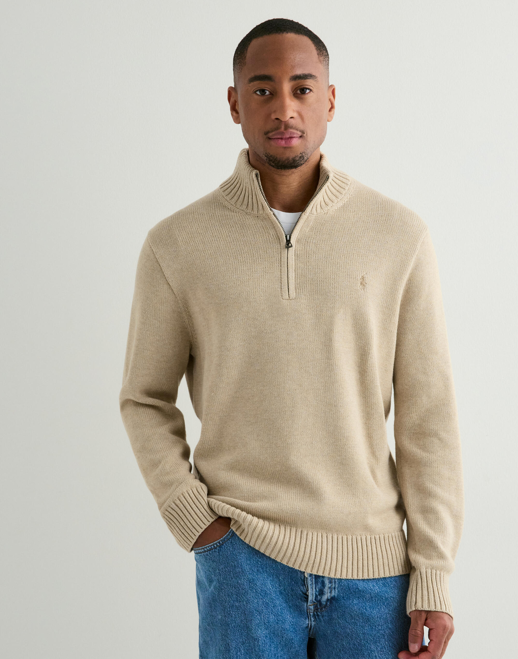 Buy Polo Ralph Lauren Cotton Quarter-Zip Sweater - Dune Melange