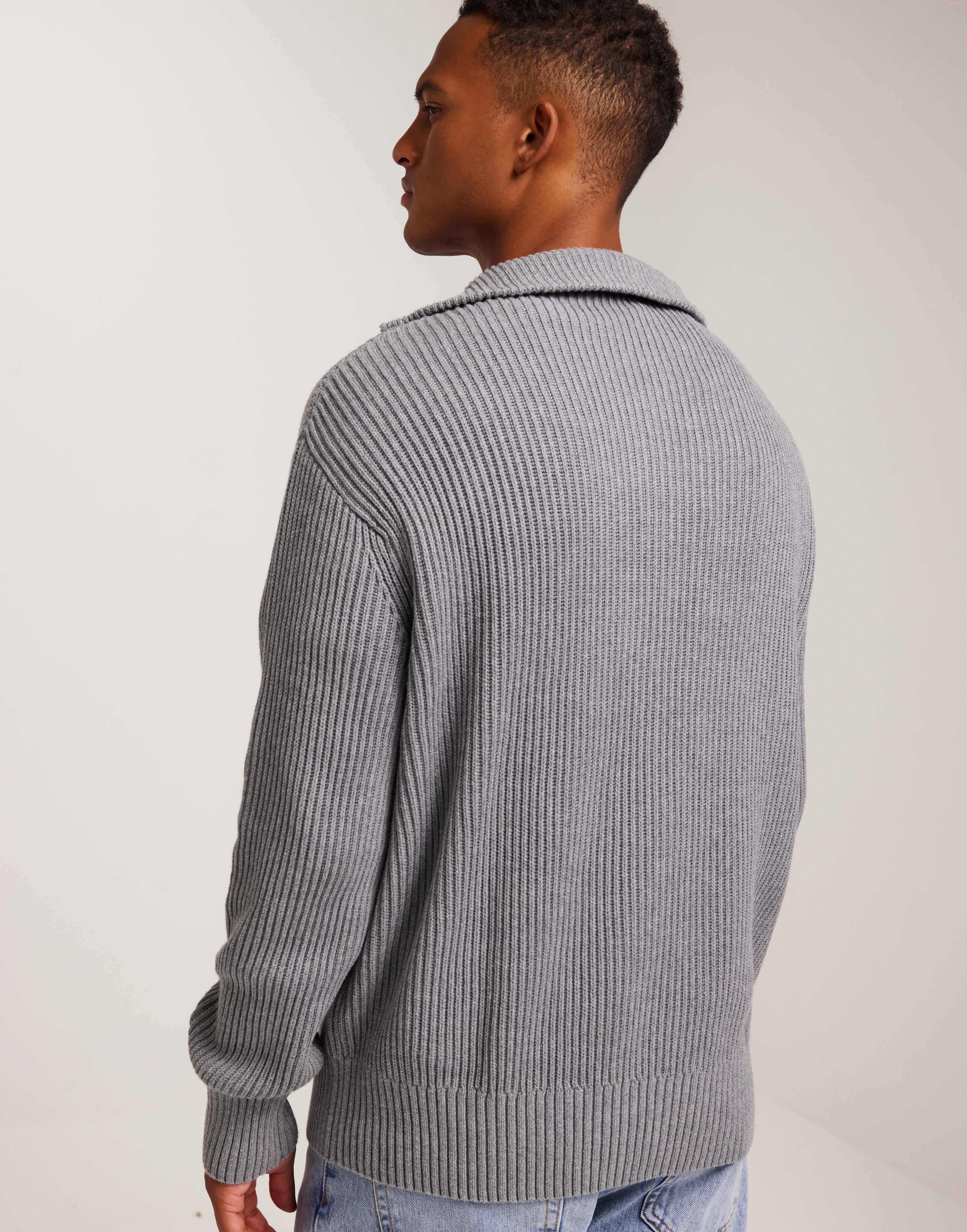 Køb Selected Men SLHDRY LS KNIT RELAXED HALF ZIP - Medium Grey